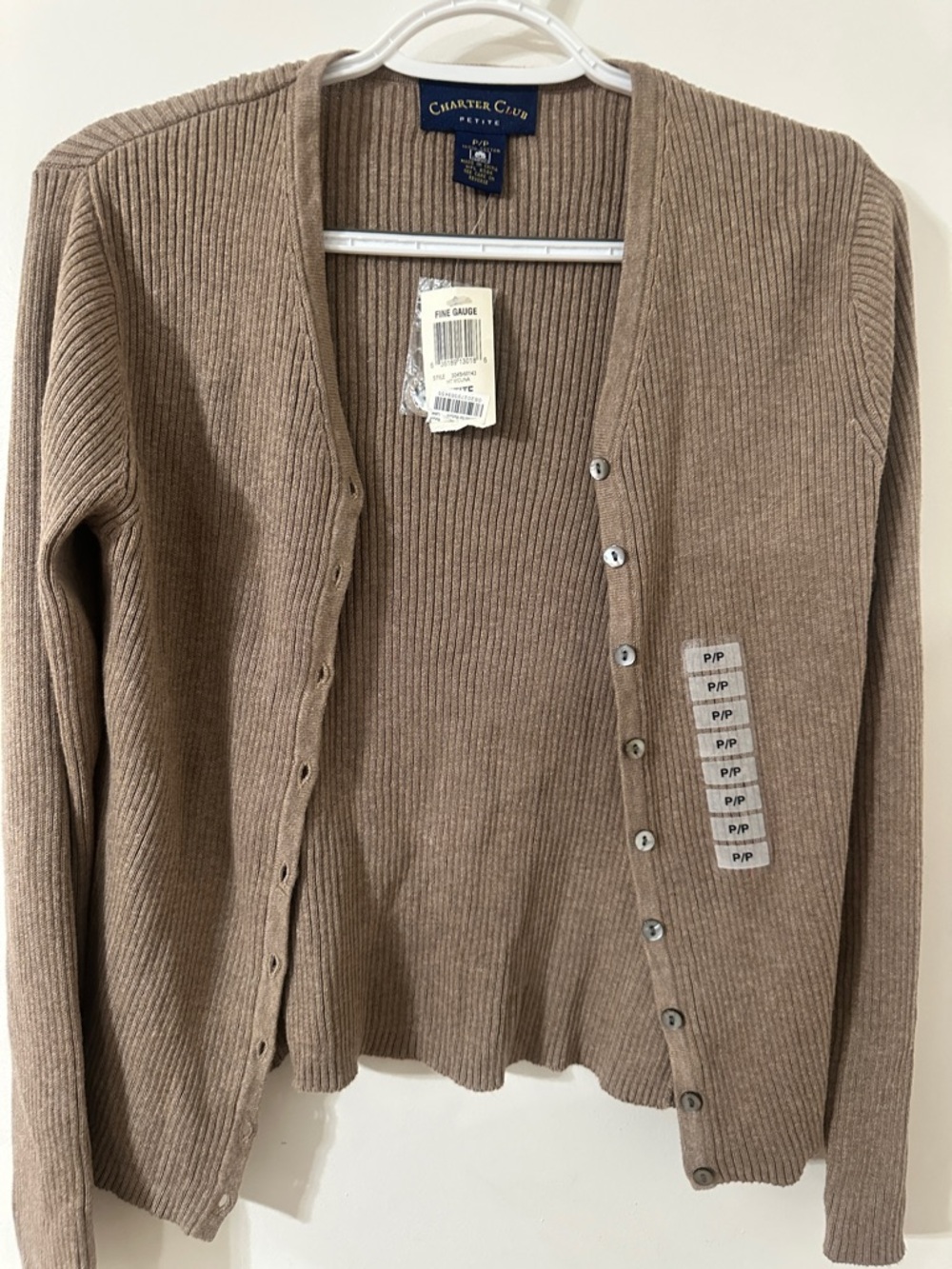 Charter Club Taupe Ribbed Button-Front Cardigan